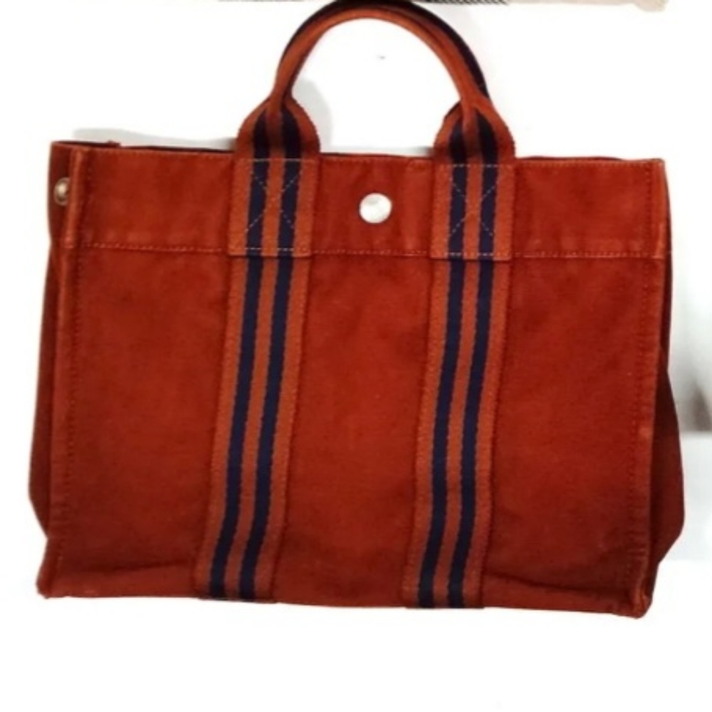 Hermes Orange Tote Bag with Blue Stripes